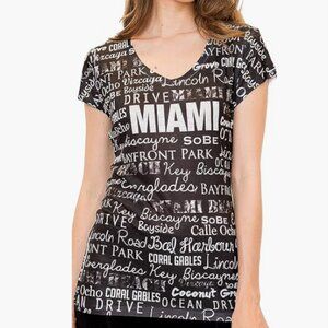 Miami V-Neck Black/White Logo Cute Fun Cities t-Shirt with Rhinestones Size XXL